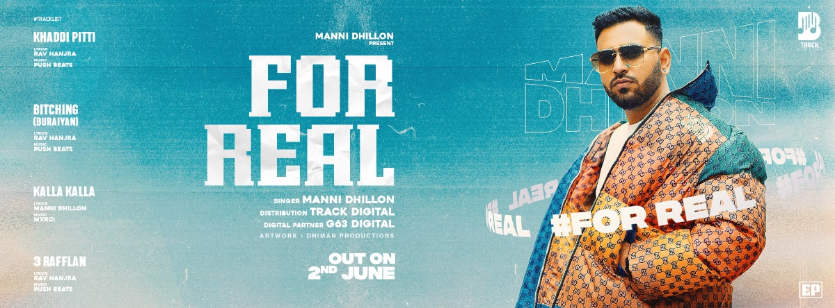 For Real -Manni Dhillon - Album cover/song poster designed by Dhiman Productions.